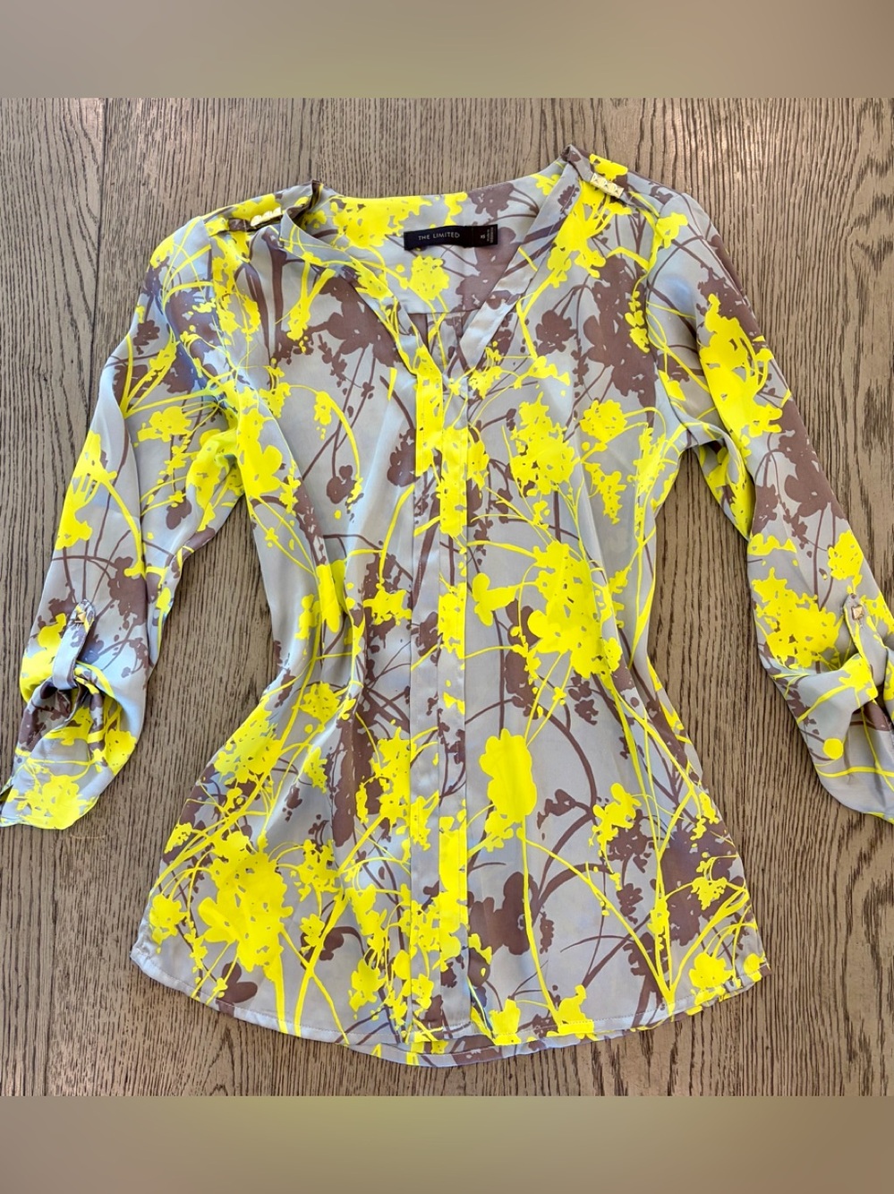 The Limited Bright Yellow Floral V-Neck Blouse